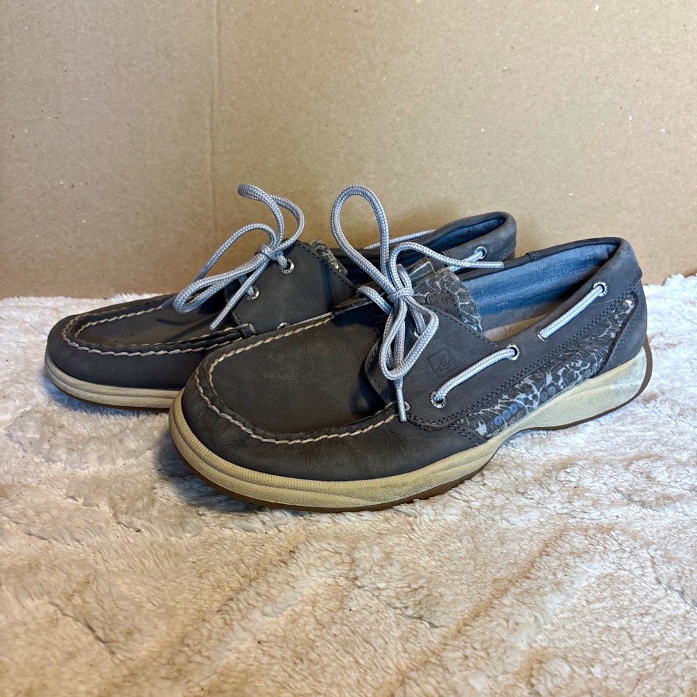 Sperry Top-Sider Women's 9.5M Gray Leather Boat Shoes Lace-Up Comfort Rubber